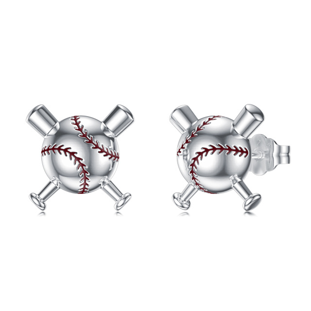 Sterling Silver Baseball Stud Earrings-3