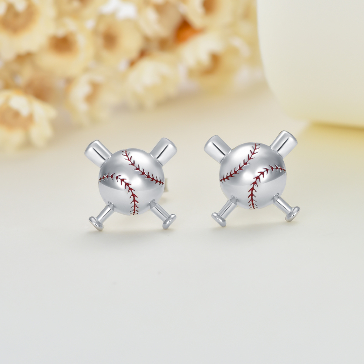 Boucles d'oreilles Baseball en argent sterling-3