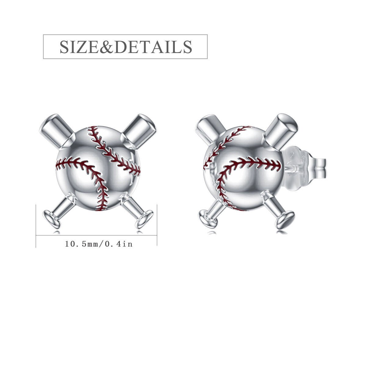 Pendientes de béisbol de plata de ley-5