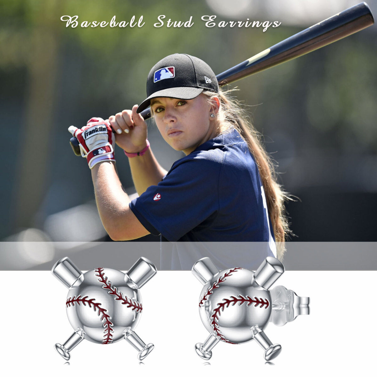 Boucles d'oreilles Baseball en argent sterling-6