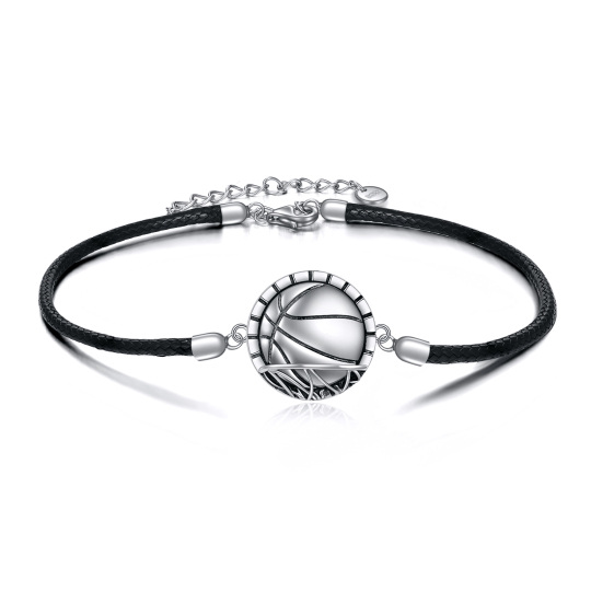 Pulseira com pingente de bola de basquetebol em prata de lei