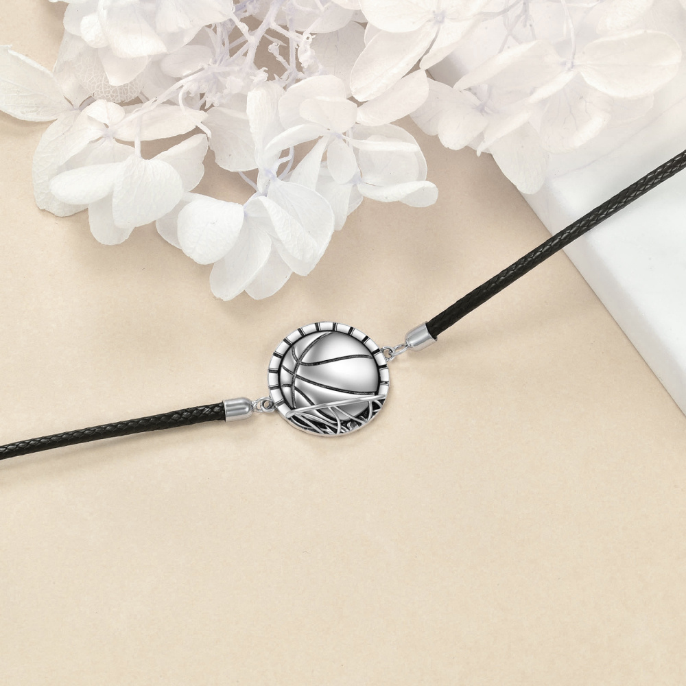 Pulseira com pingente de bola de basquetebol em prata de lei-3