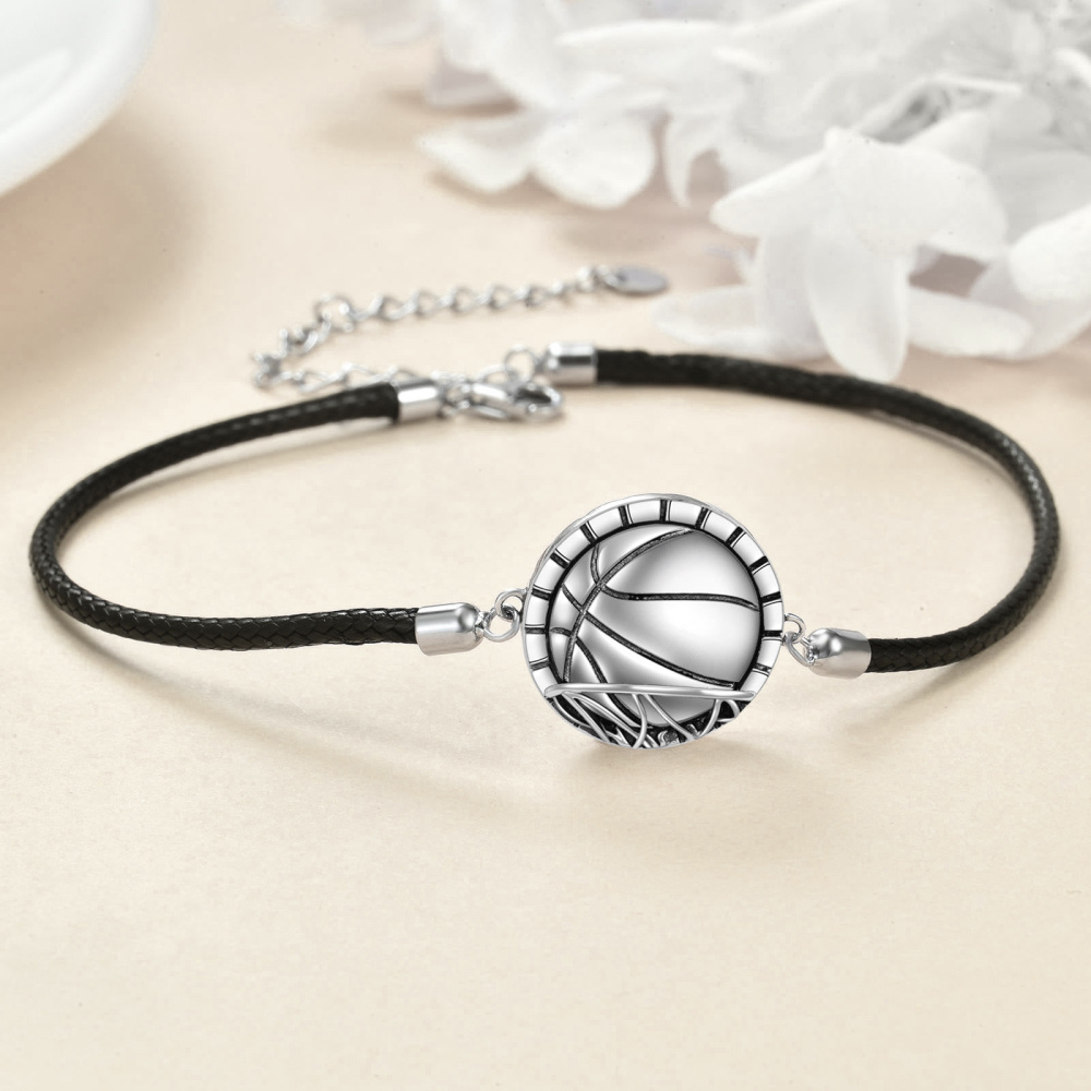 Pulseira com pingente de bola de basquetebol em prata de lei-4