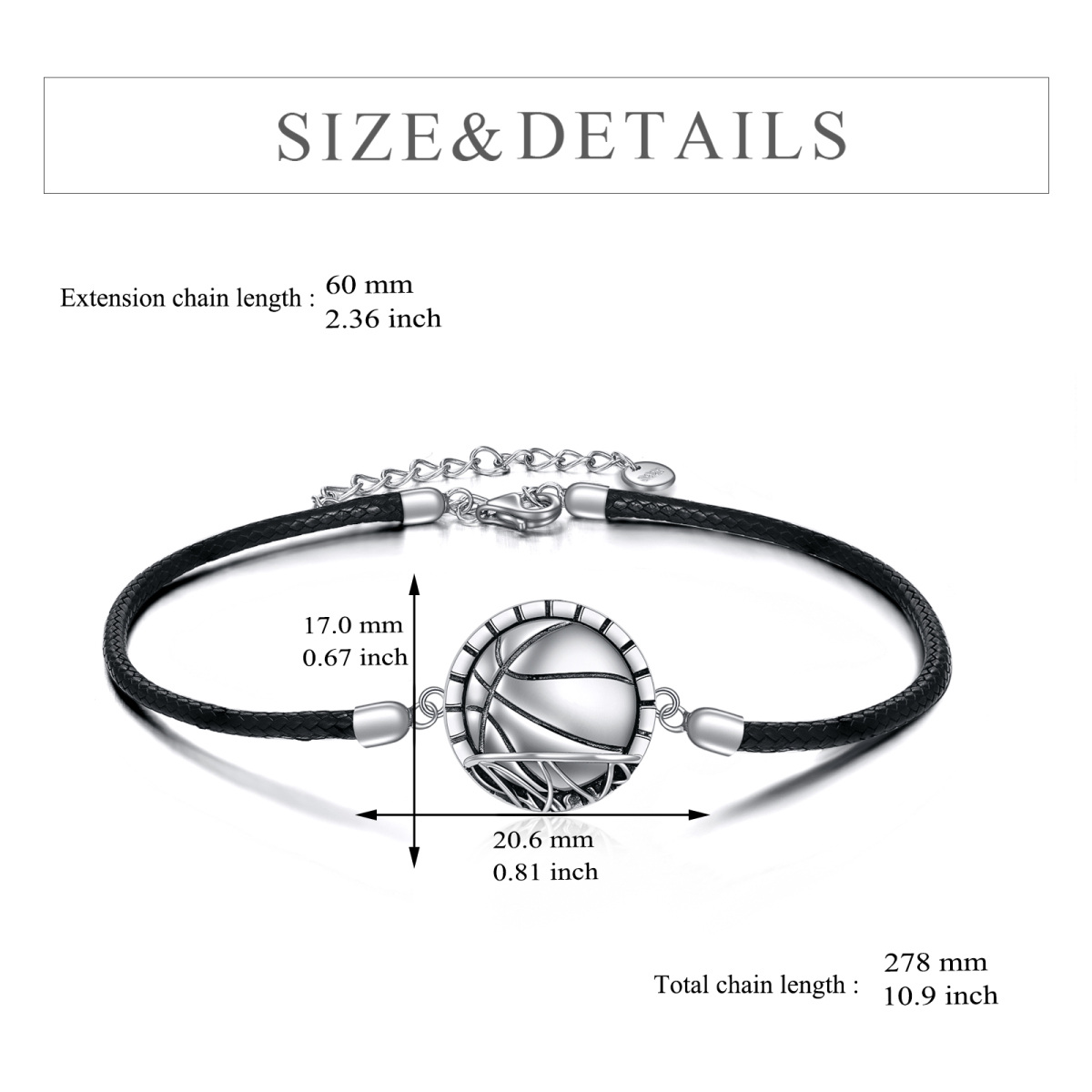 Bracelet en argent sterling avec pendentif basket-ball-5