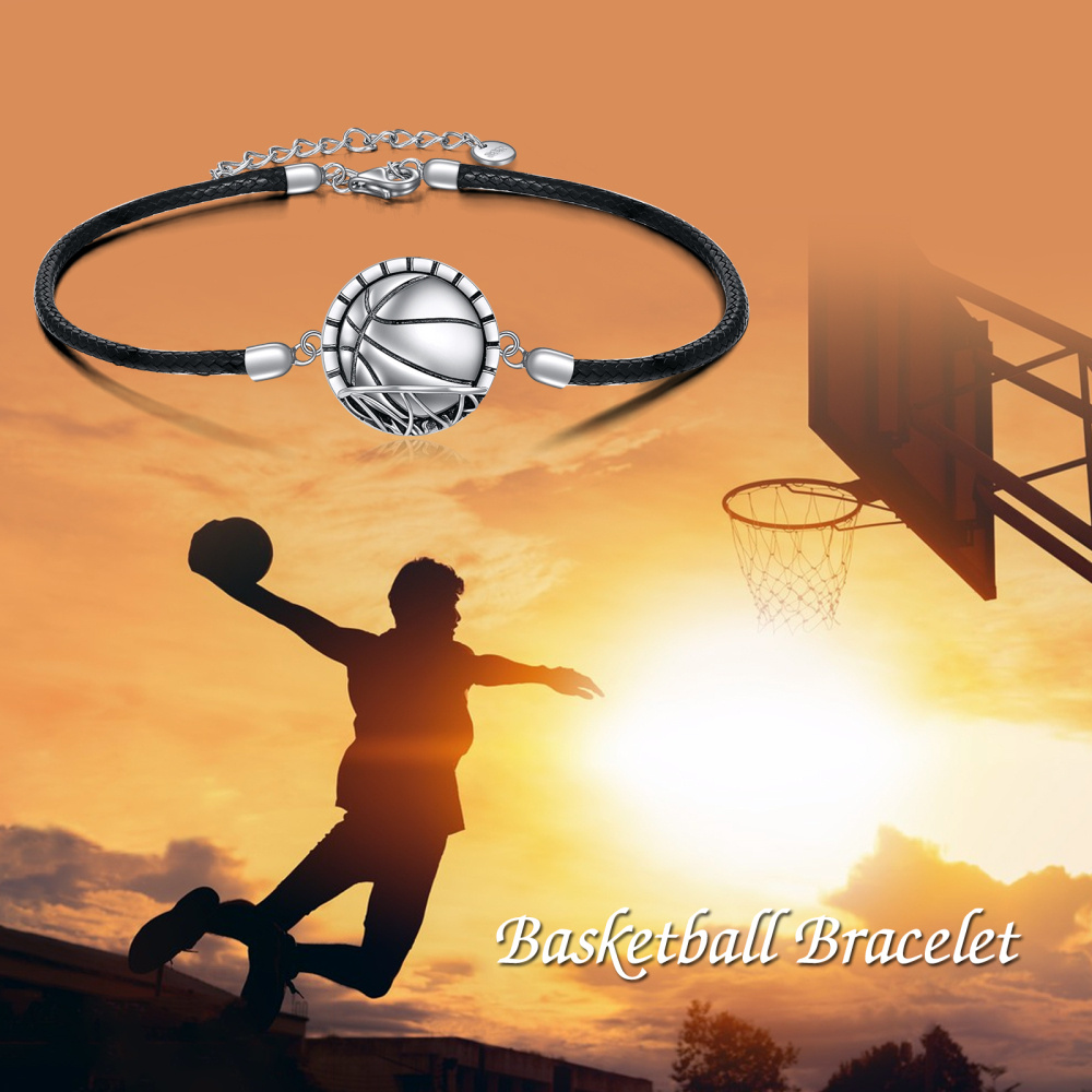 Pulseira com pingente de bola de basquetebol em prata de lei-6