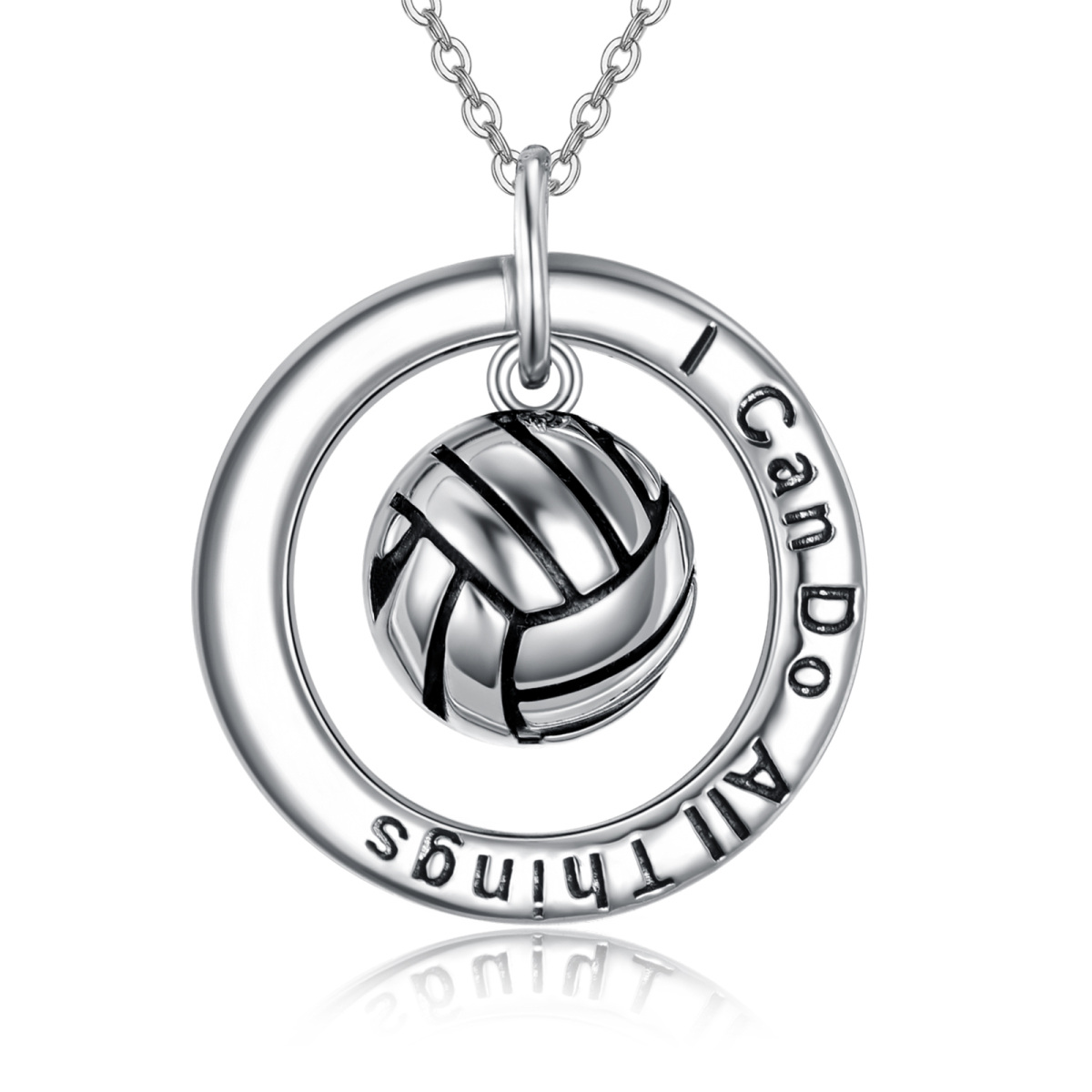 Sterling Silver Basketball Pendant Necklace with Engraved Word I Can Do All Things-1