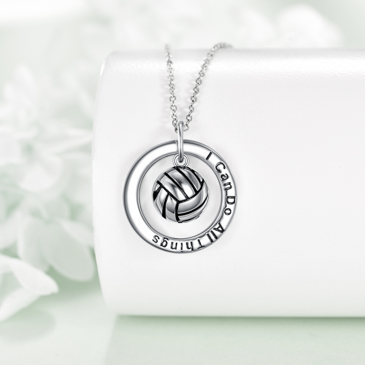Sterling Silver Basketball Pendant Necklace with Engraved Word I Can Do All Things-3