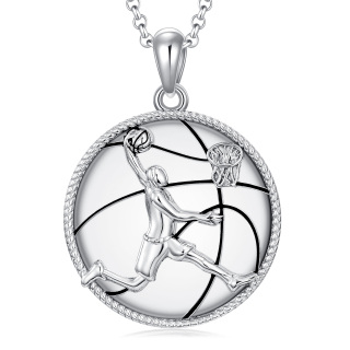 Sterling Silver Basketball Pendant Necklace-7