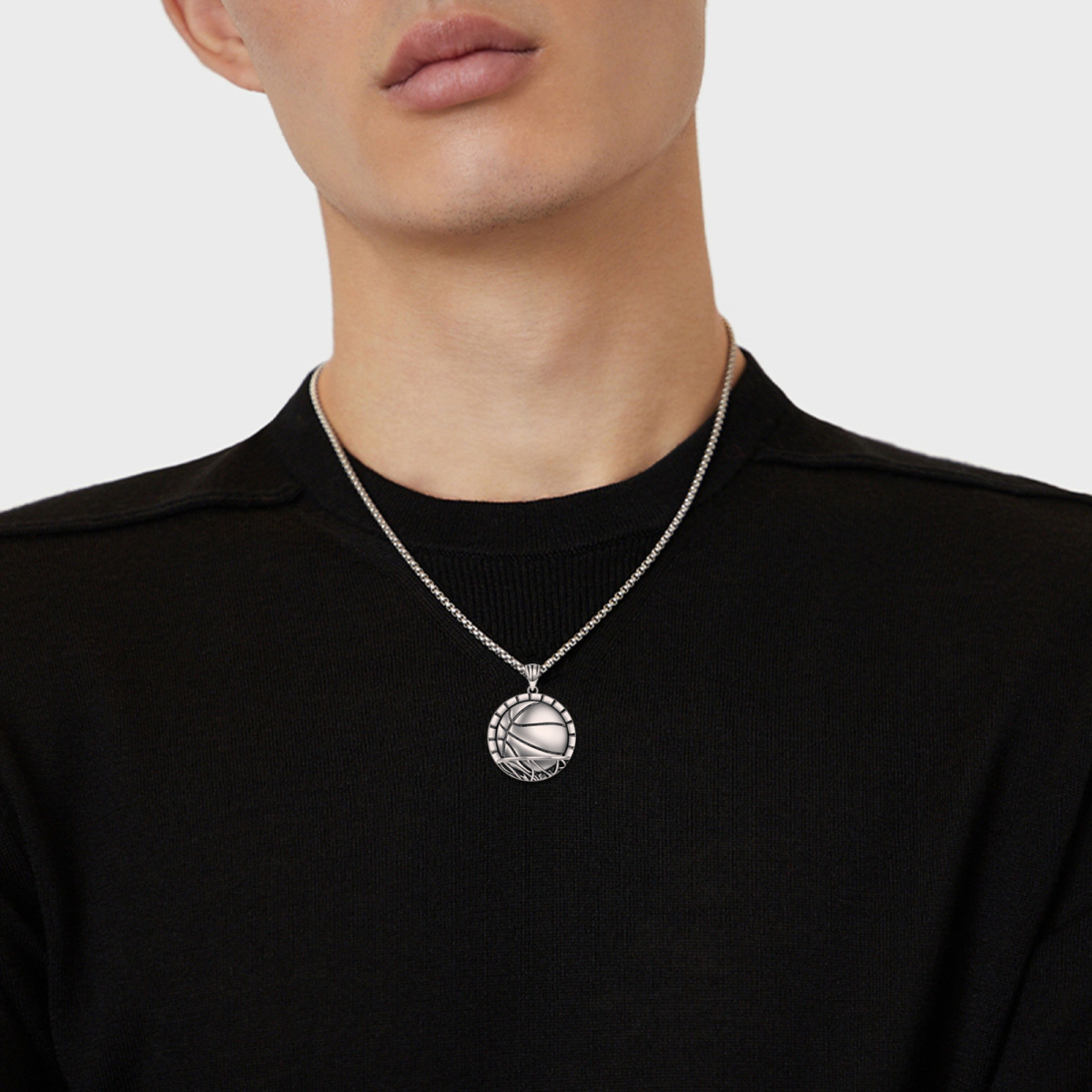 Sterling Silver Basketball Pendant Necklace with Engraved Word-2