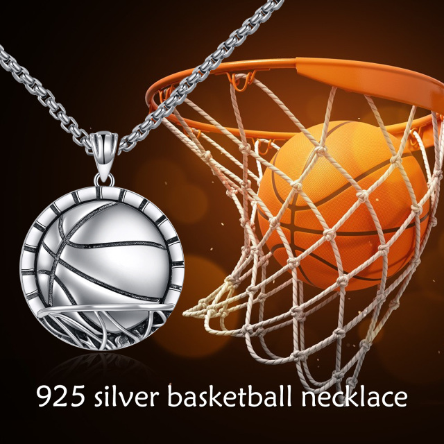 Halskette mit Basketball-Anhänger aus Sterlingsilber mit eingraviertem Wort-3