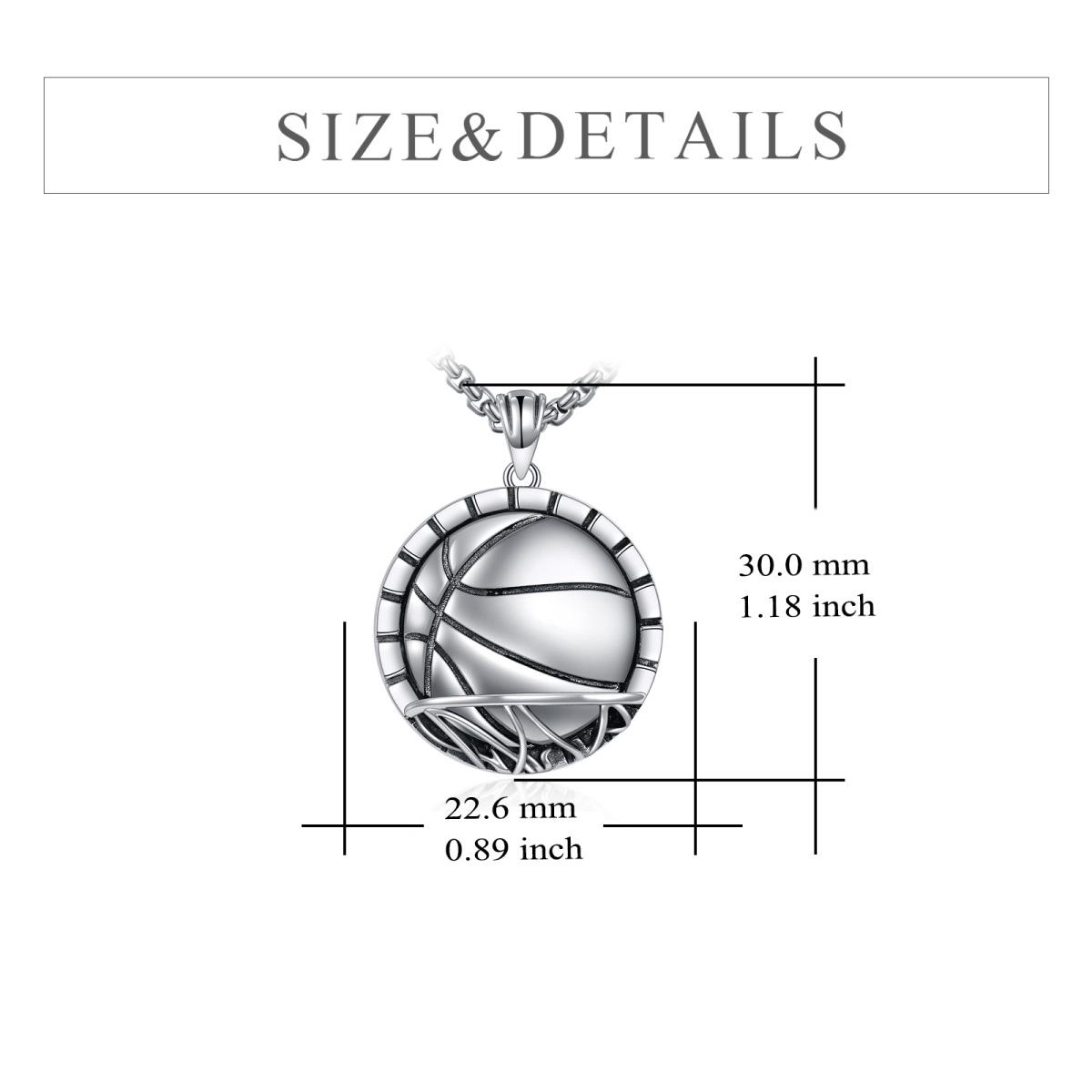 Collana con ciondolo a forma di pallone da basket in argento sterling con parola incisa-6