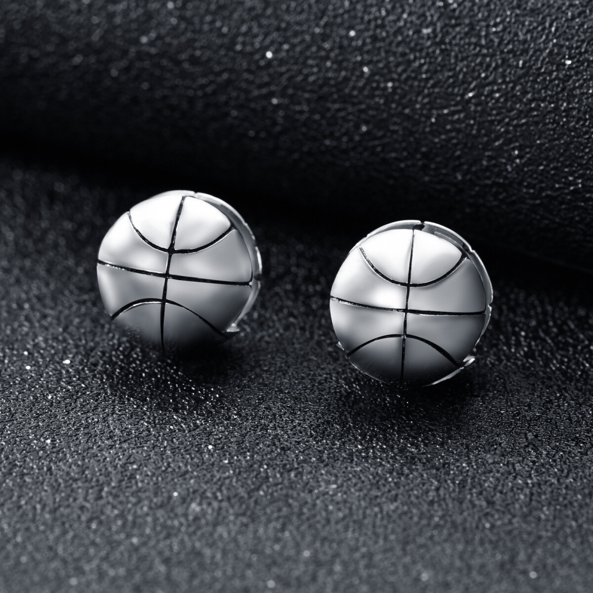 Sterling Silver Basketball Stud Earrings for Men-3