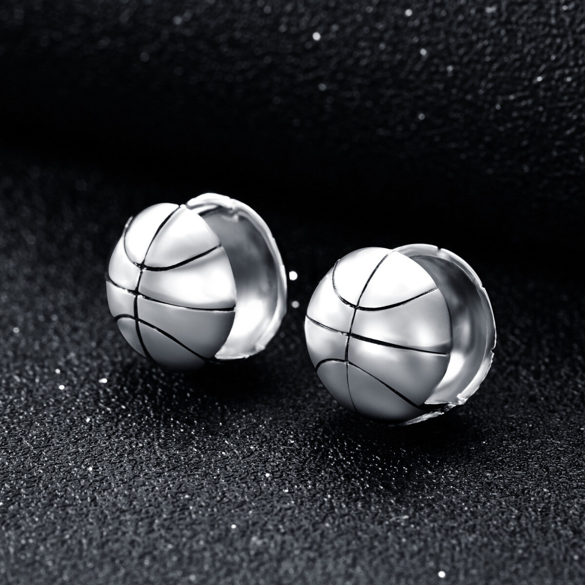 Sterling Silver Basketball Stud Earrings for Men-4