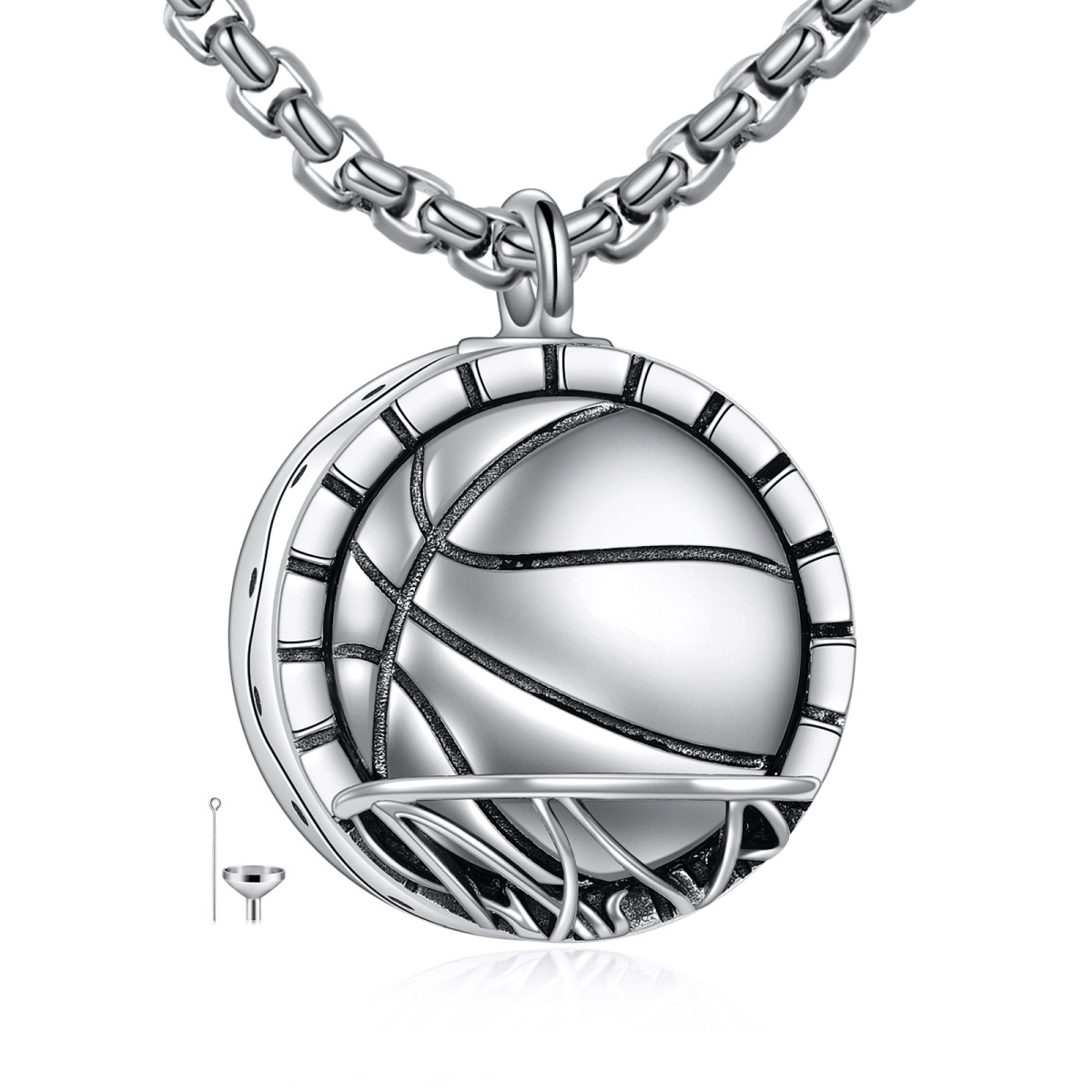 Collar de urna de baloncesto de plata de ley para cenizas con palabra grabada para hombres-1