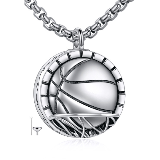 Collar urna de baloncesto de plata de ley con palabra grabada para hombre