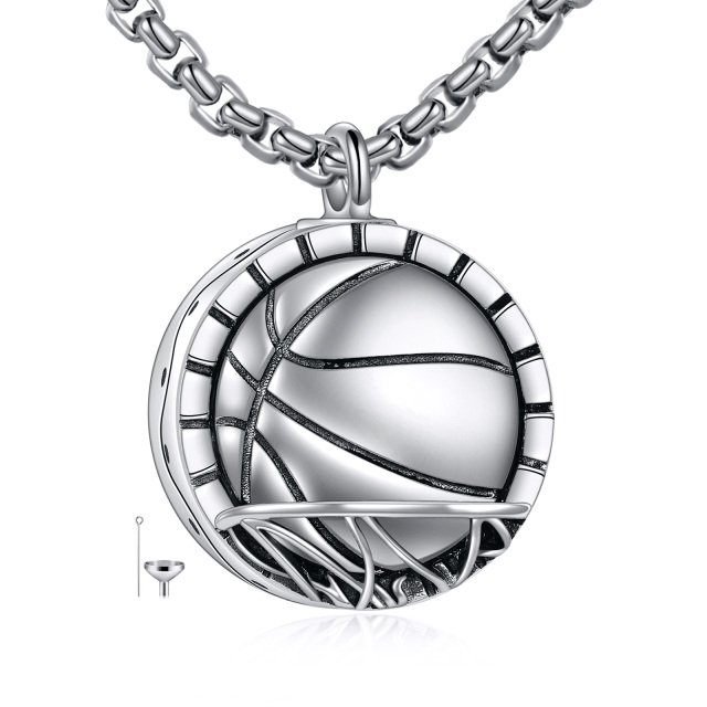 Collier Urne de basket-ball en argent sterling avec mot gravé pour hommes-1