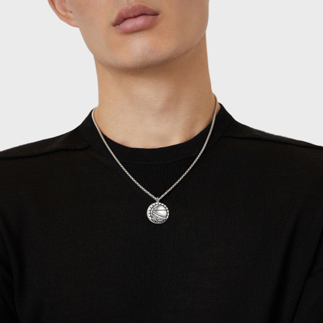 Collier Urne de basket-ball en argent sterling avec mot gravé pour hommes-2