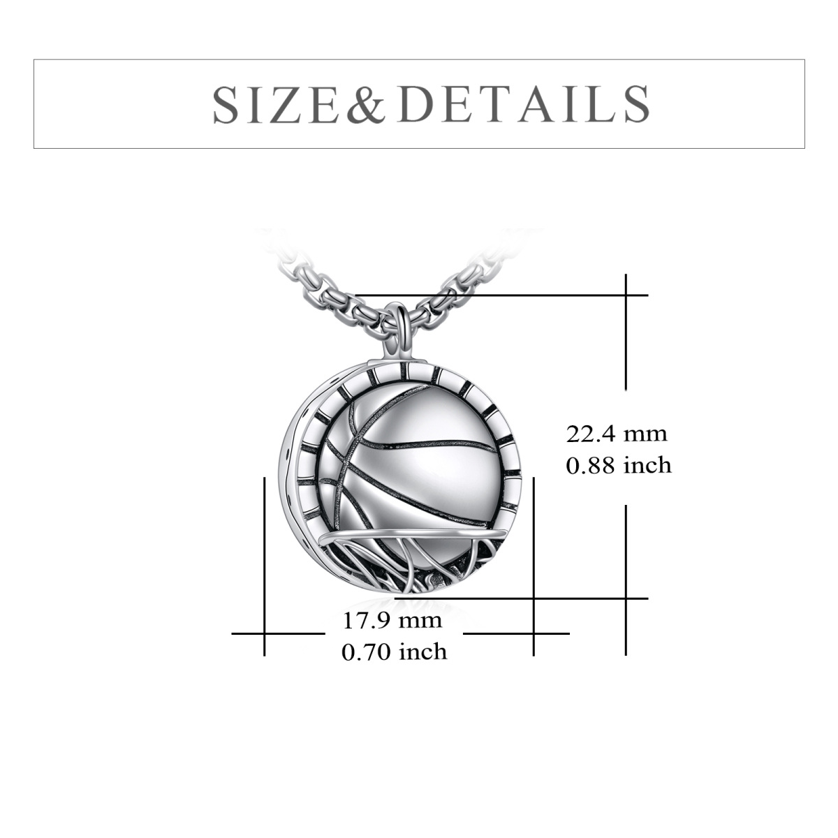 Collier Urne de basket-ball en argent sterling avec mot gravé pour hommes-5