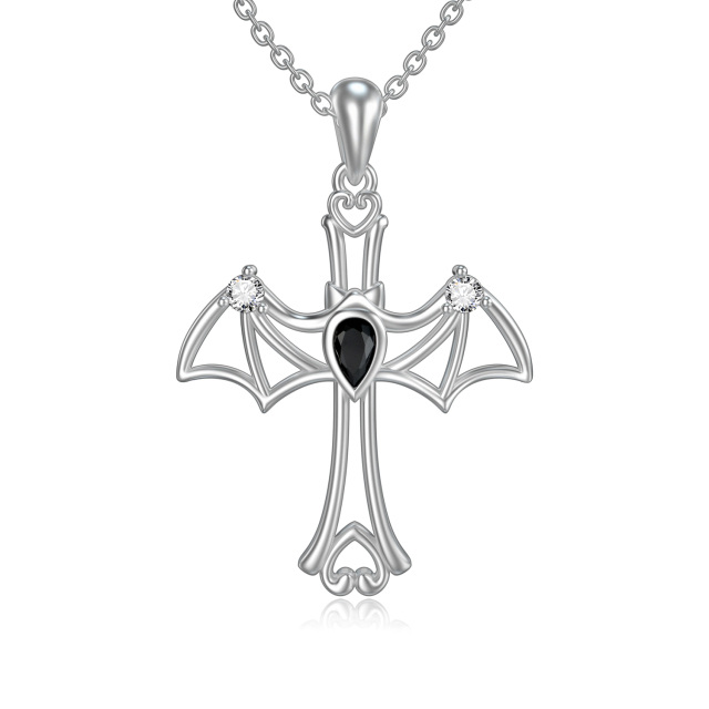 Collier avec pendentif en forme de croix chauve-souris en argent sterling et oxyde de zirconium-1