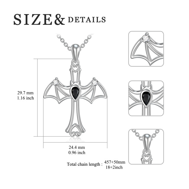 Colar com pingente de cruz de morcego e zircônia cúbica de prata esterlina-5