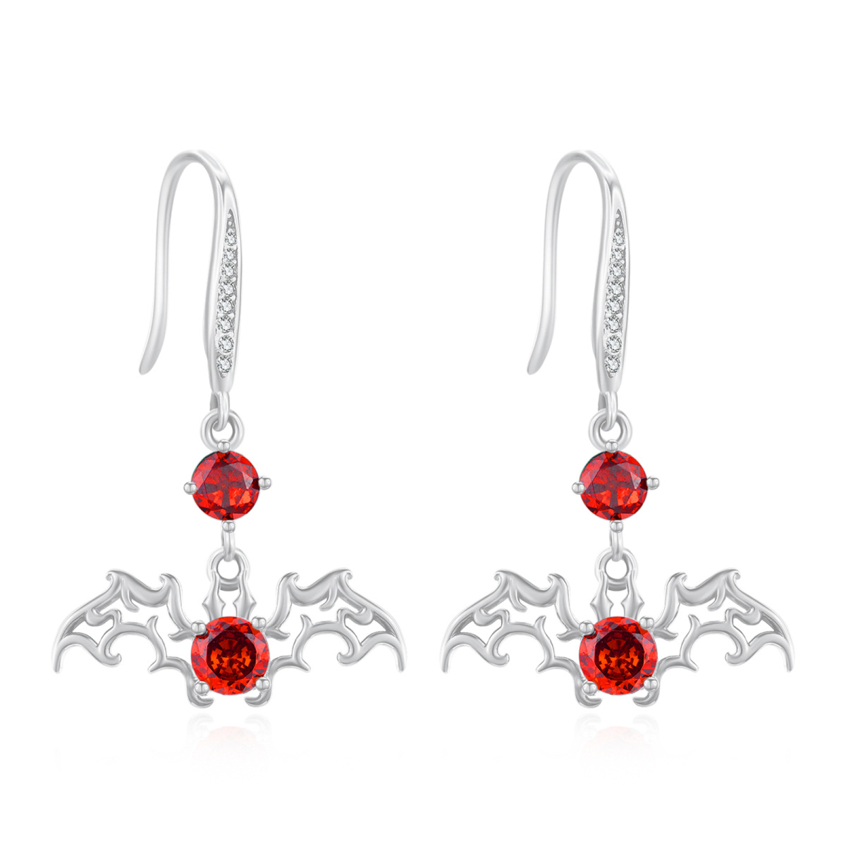 Sterling Silver Cubic Zirconia Bat Drop Earrings-1