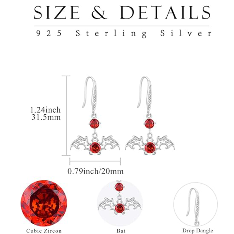 Sterling Silver Cubic Zirconia Bat Drop Earrings-3