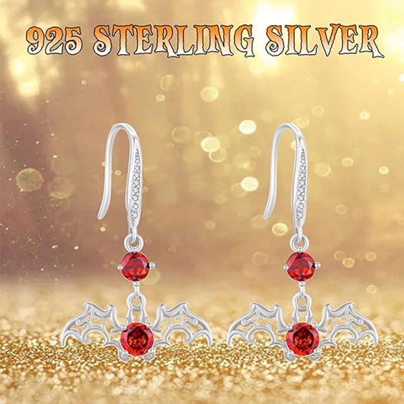 Boucles d'oreilles pendantes en argent sterling et oxyde de zirconium en forme de chauve-souris-4