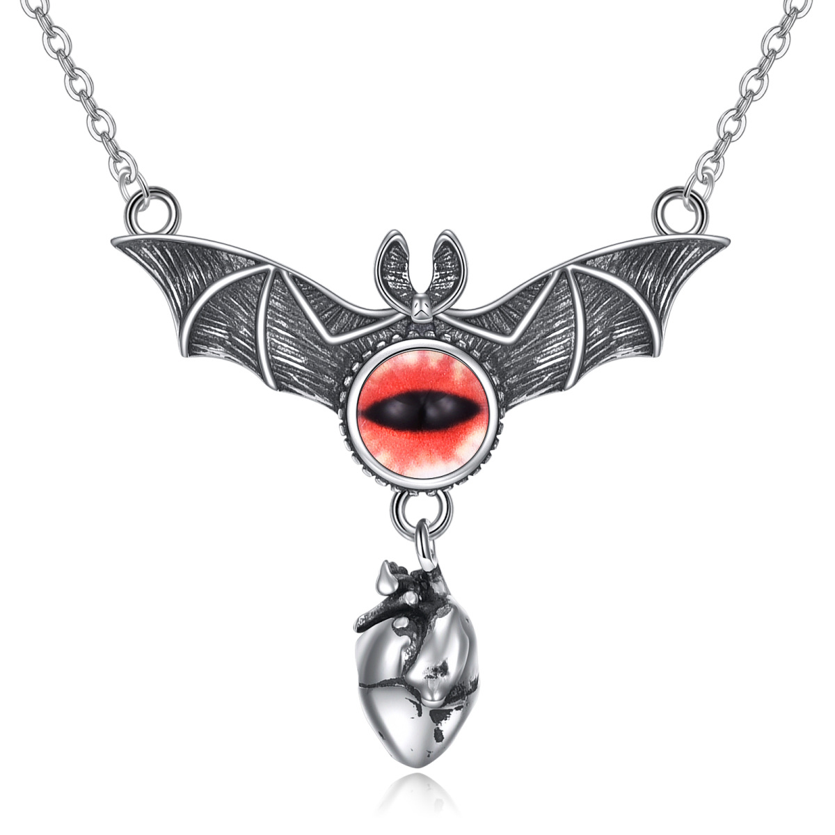 Collier en argent sterling avec pendentif chauve-souris et cœur pour hommes-1