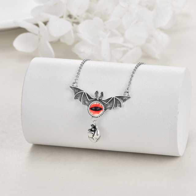 Sterling Silver Bat & Heart Pendant Necklace for Men-3