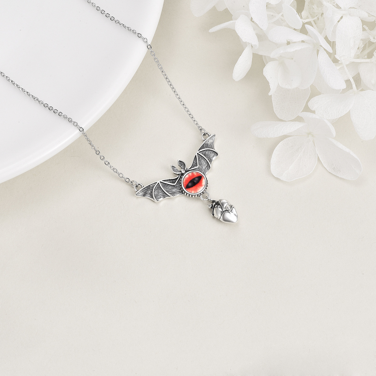 Collier en argent sterling avec pendentif chauve-souris et cœur pour hommes-4