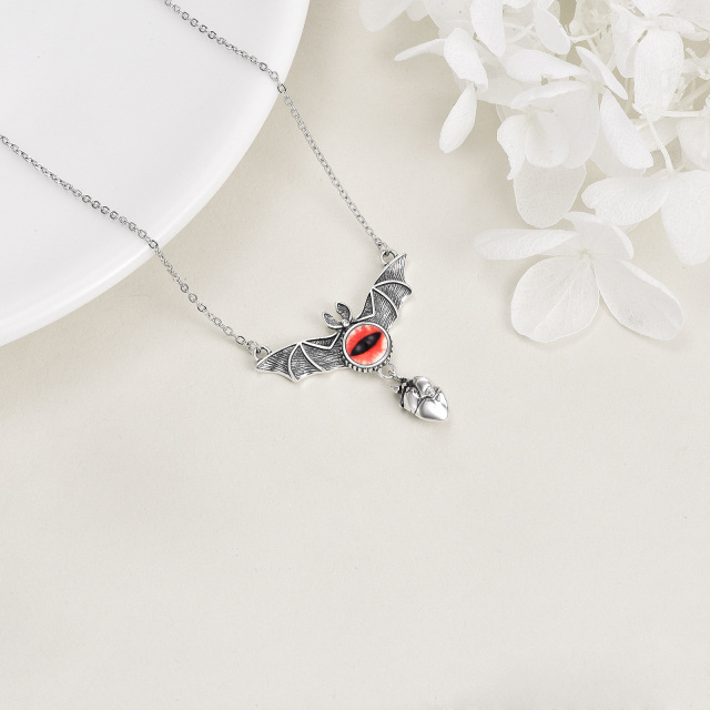 Collana con ciondolo a forma di pipistrello e cuore in argento sterling per uomo-4