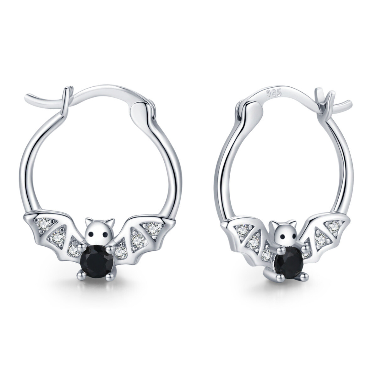 Sterling Silver Cubic Zirconia Bat Hoop Earrings-1