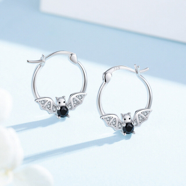 Sterling Silver Cubic Zirconia Bat Hoop Earrings-4