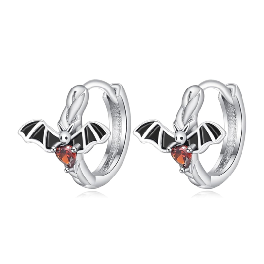 Sterling Silver Cubic Zirconia Bat Hoop Earrings