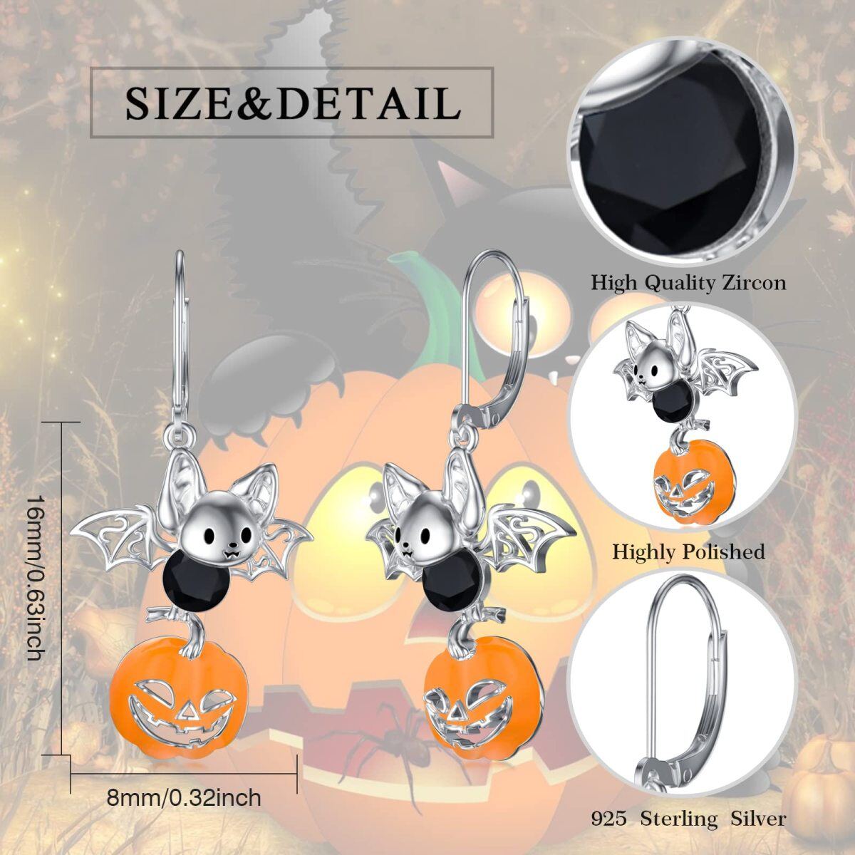 Boucles d'oreilles dormeuses chauve-souris en argent sterling et oxyde de zirconium-7