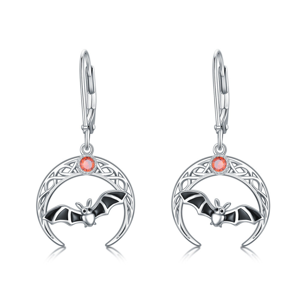 Sterling Silver Cubic Zirconia Bat & Moon Drop Earrings-1