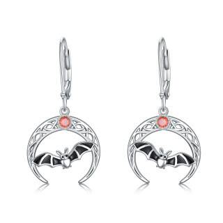 Sterling Silver Cubic Zirconia Bat & Moon Drop Earrings-1