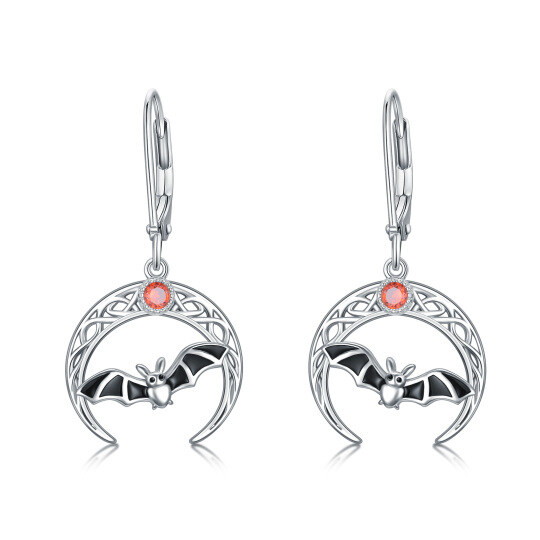 Sterling Silver Cubic Zirconia Bat & Moon Drop Earrings
