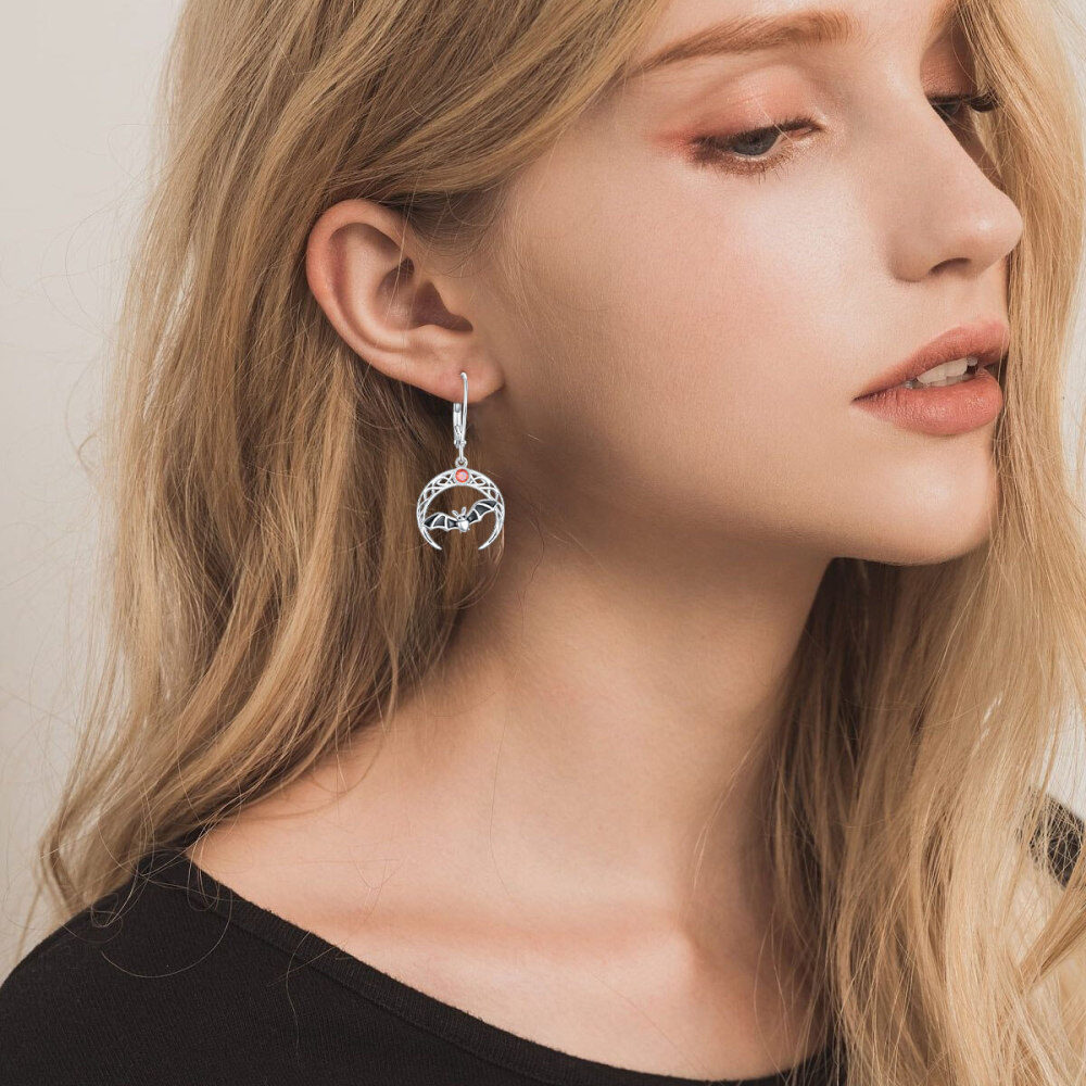 Sterling Silver Cubic Zirconia Bat & Moon Drop Earrings-2