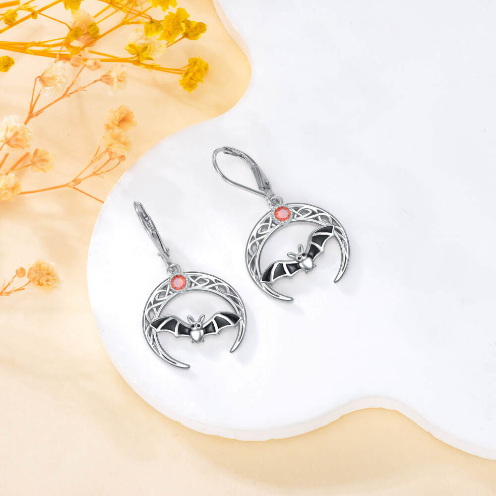 Sterling Silver Cubic Zirconia Bat & Moon Drop Earrings-3