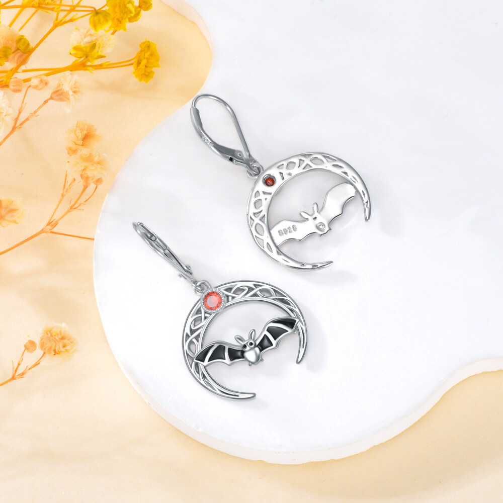 Sterling Silver Cubic Zirconia Bat & Moon Drop Earrings-4