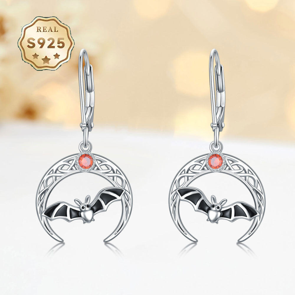 Sterling Silver Cubic Zirconia Bat & Moon Drop Earrings-5