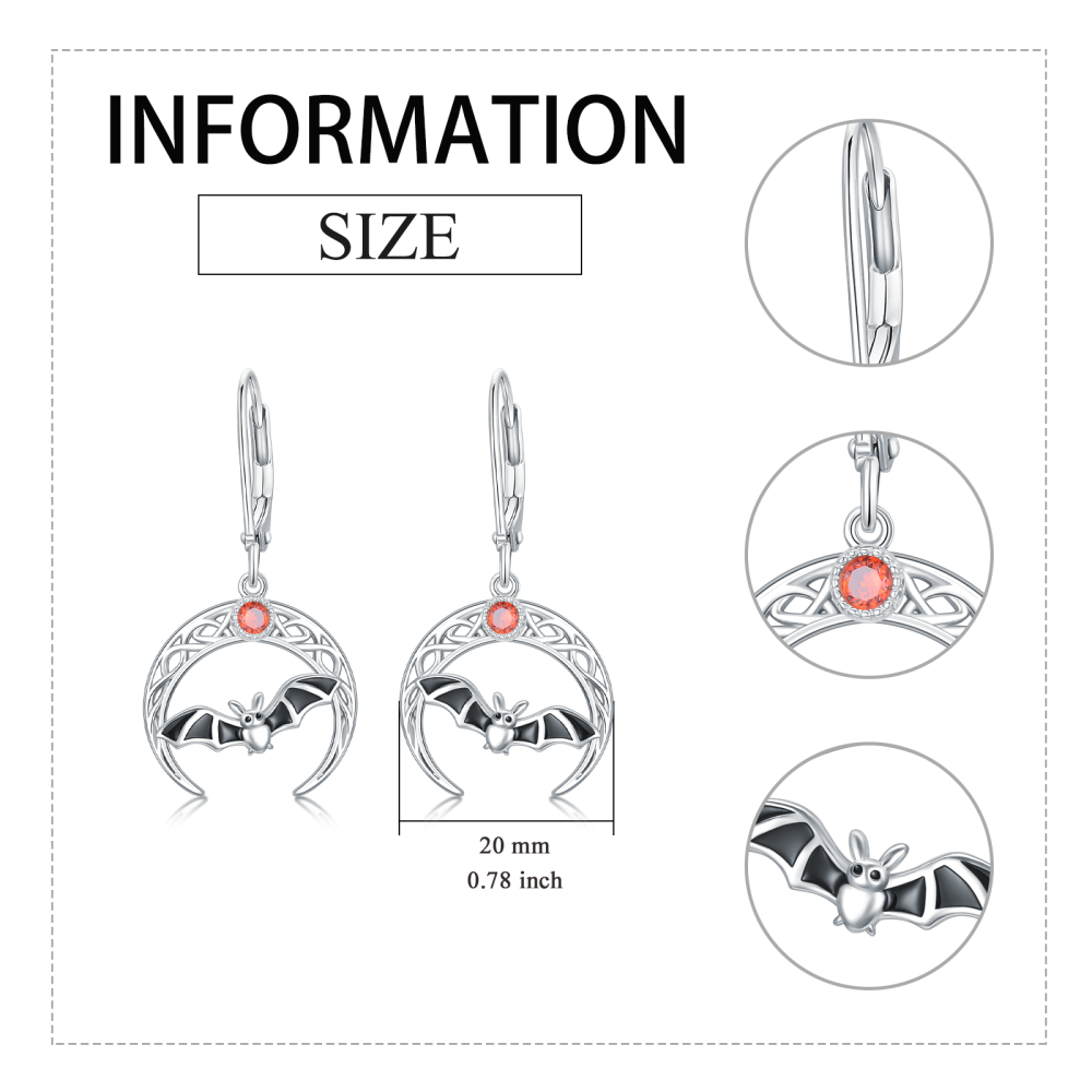 Sterling Silver Cubic Zirconia Bat & Moon Drop Earrings-7