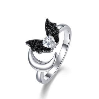 Sterling Silver Cubic Zirconia Bat & Moon Open Ring-43