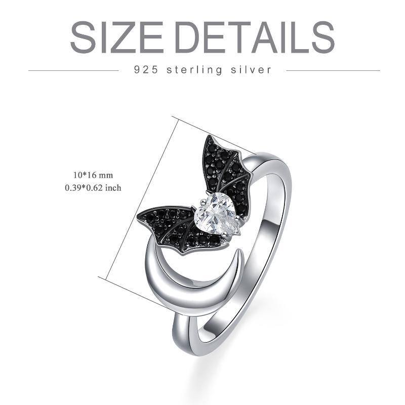 Offener Ring aus Sterlingsilber mit Zirkonia und Fledermausmond-5