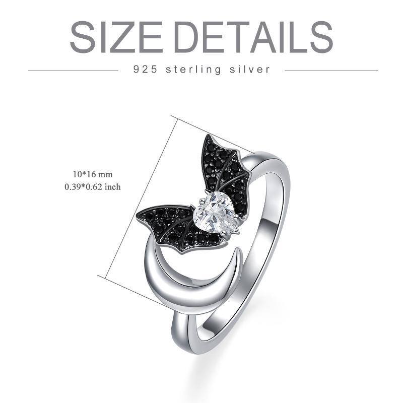 Sterling zilveren Cubic Zirconia vleermuis & maan open ring-6