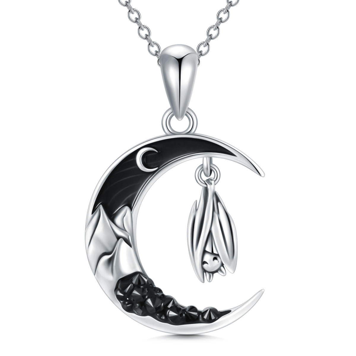 Collier pendentif chauve-souris lune en argent sterling-1