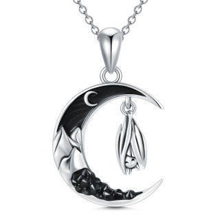 Sterling Silver Bat & Moon Pendant Necklace-1