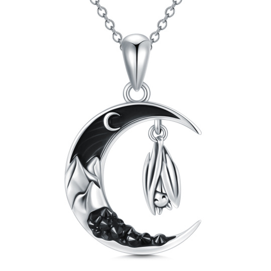 Collier pendentif chauve-souris lune en argent sterling