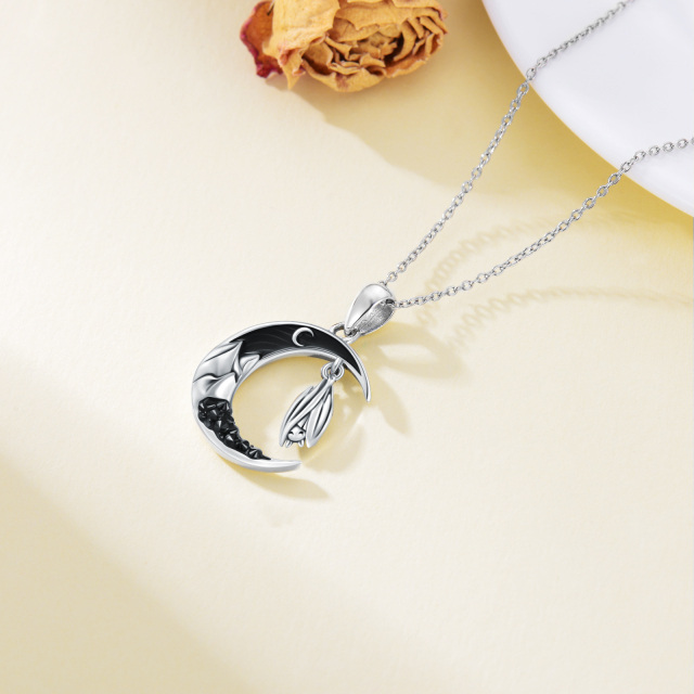 Sterling Silver Bat & Moon Pendant Necklace-4